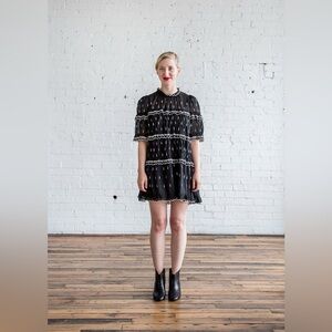 Elizabeth Marent Etoile Lyin Dress Black White Eyelet Mini Cotton Embroidered 6
